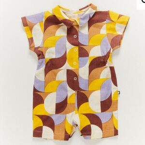OEUF Freesia Geometric Button Down Romper
